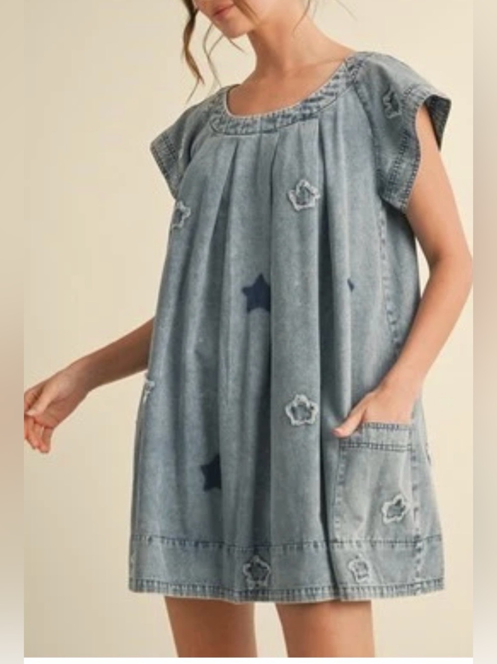 OLI & Hali distressed star patch mini tunic dress